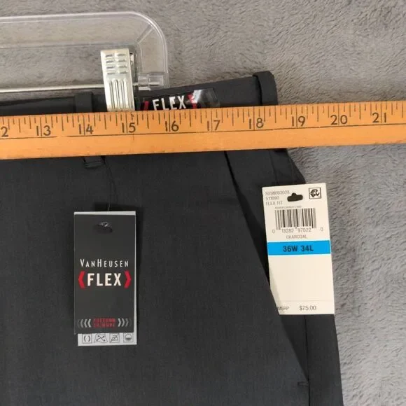 NWT Van Heusen Dress Pants Mens 36x34 Gray Flex Straight Fit Stretch Flat Front - Picture 7 of 9
